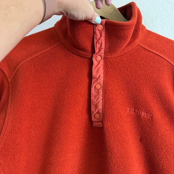 L.L. Bean Men's Sweater Fleece Pullover Orange Long Sleeve Polartec Shirt LG TAL - Picture 2 of 14